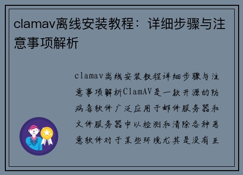 clamav离线安装教程：详细步骤与注意事项解析